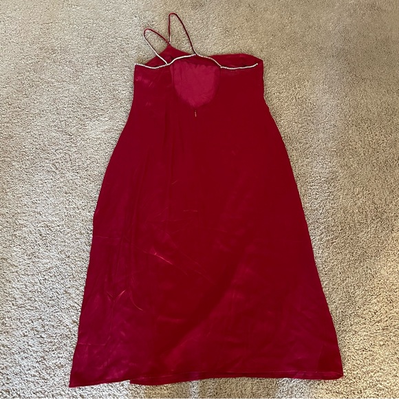 For Love & Lemons Elora Midi Dress Dark Red Satin Size XL NWT Rhinestone - Picture 10 of 16